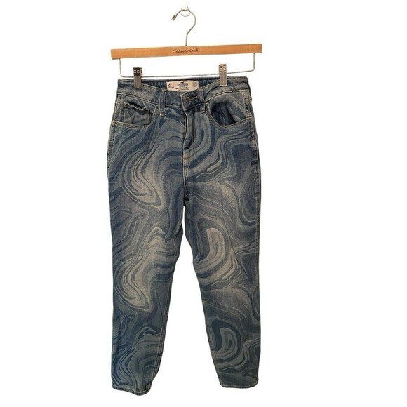Hollister Denim Womens Size 0R Curvy High Rise Mom Jeans Swirl Pattern Stretchy - Picture 1 of 4